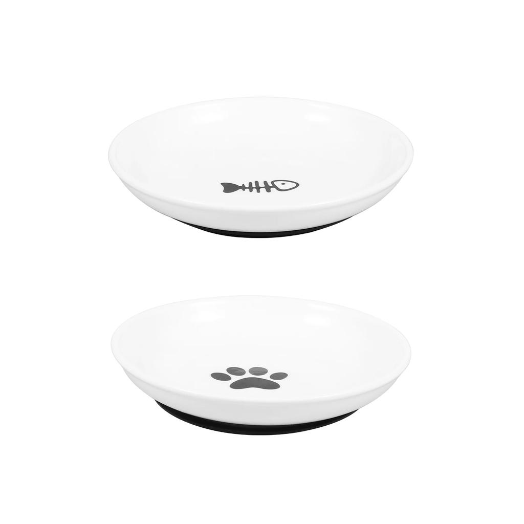 2/4Pcs Cat Ceramic Bowl Set Pet Food Feeding Dish Dispenser with Nonslip Silicone Base Shallow Wide Kitten Wet/Dry Bowls