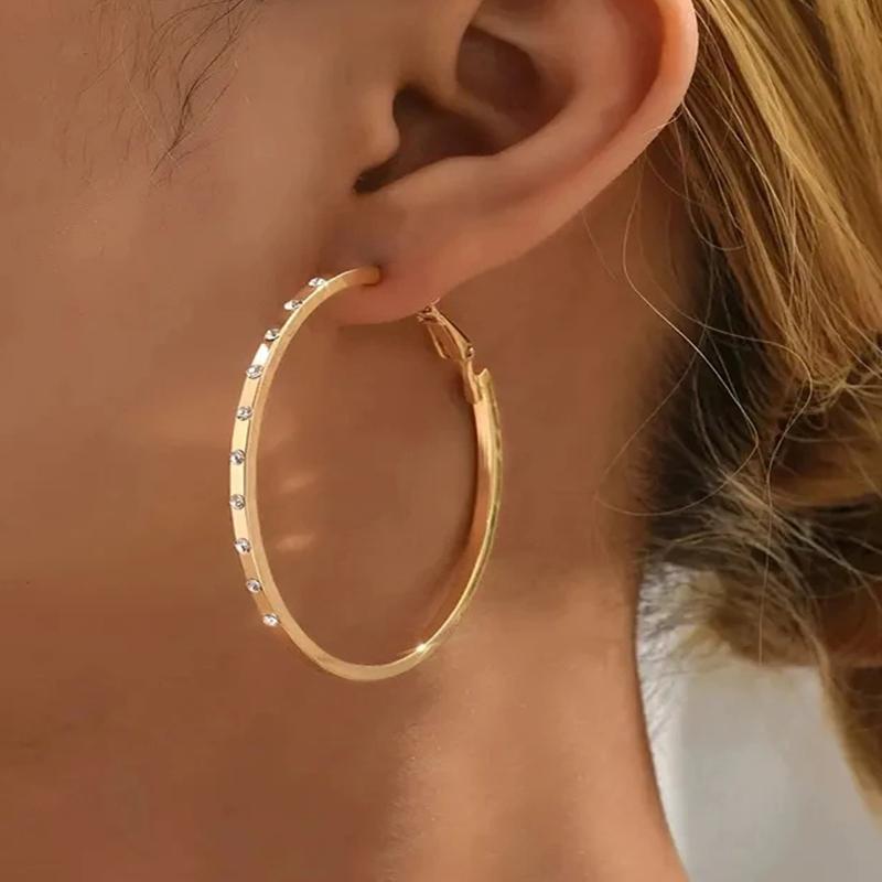 

CAOSHI Golden Large Circle Women s Hoop Earrings with Inlaid Cubic Zirconia Daily Wear Exquisite Girls Accessorie Trendy Zircon