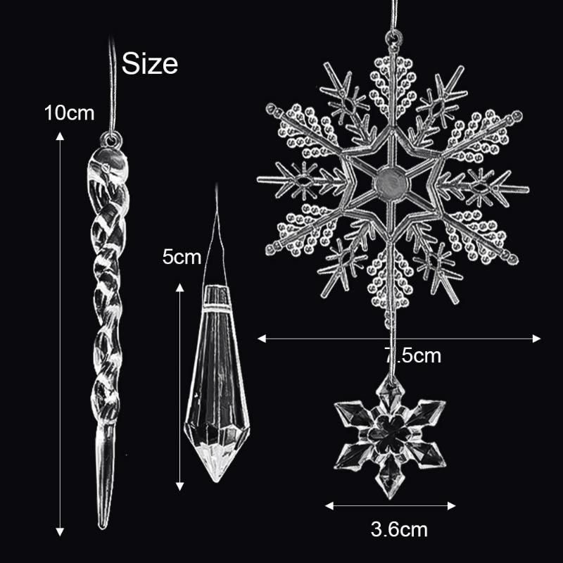 12/120x Christmas Crystal Snowflake Ice Cone Ice Column Transparent Crystal Snowflake Xmas Tree Hanging Decoration Accessories