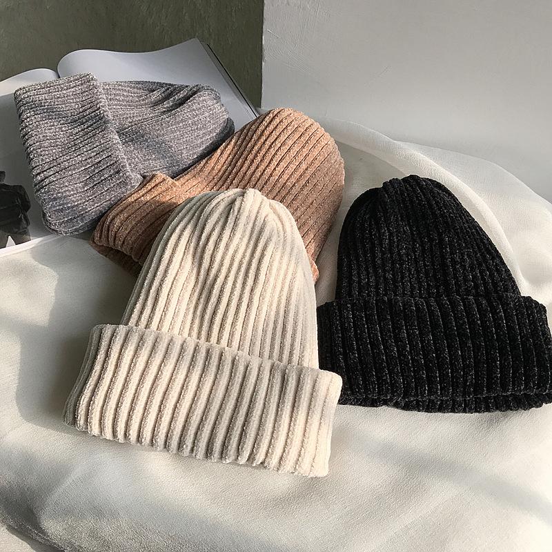 Gorros de malha de chenille de cor sólida inverno quente neve macio confortável skullies gorros boné masculino feminino lazer ao ar livre chapéu