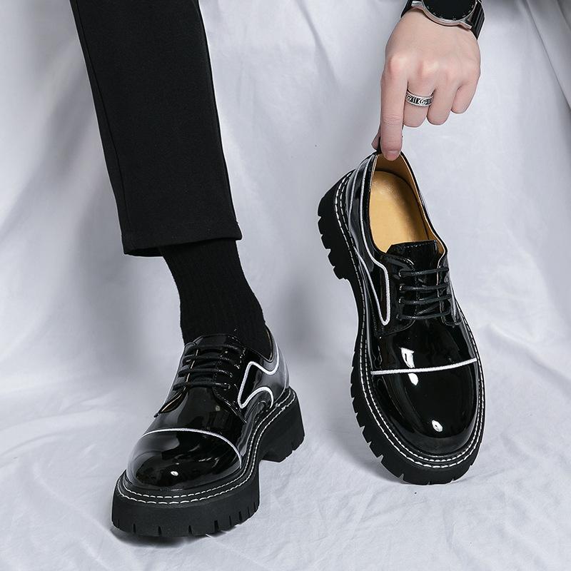 Leather shoes platform sole breathable British business dress teenagers big head shoes inner height increase wedding shoes