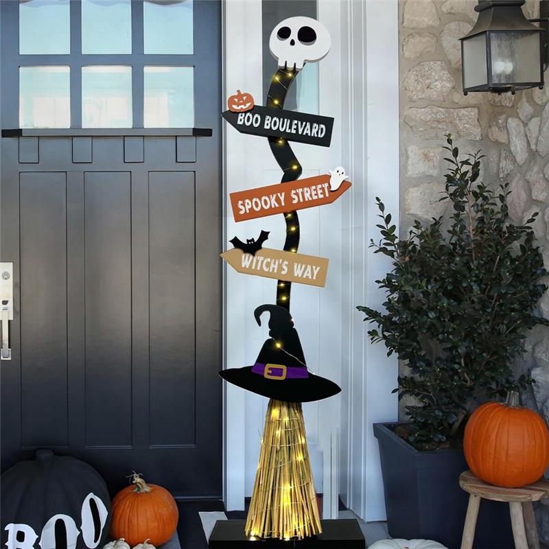 Halloween Home Outdoor Decoration Glowing Witch Broom Yard Props Garden For Holiday Party Spooky Decorative NONE