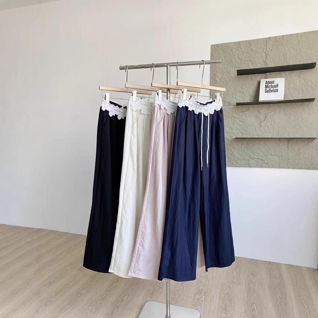 2025 Spring Korean Sweet Slimming High Waist Pink Straight Leg Pants for Women