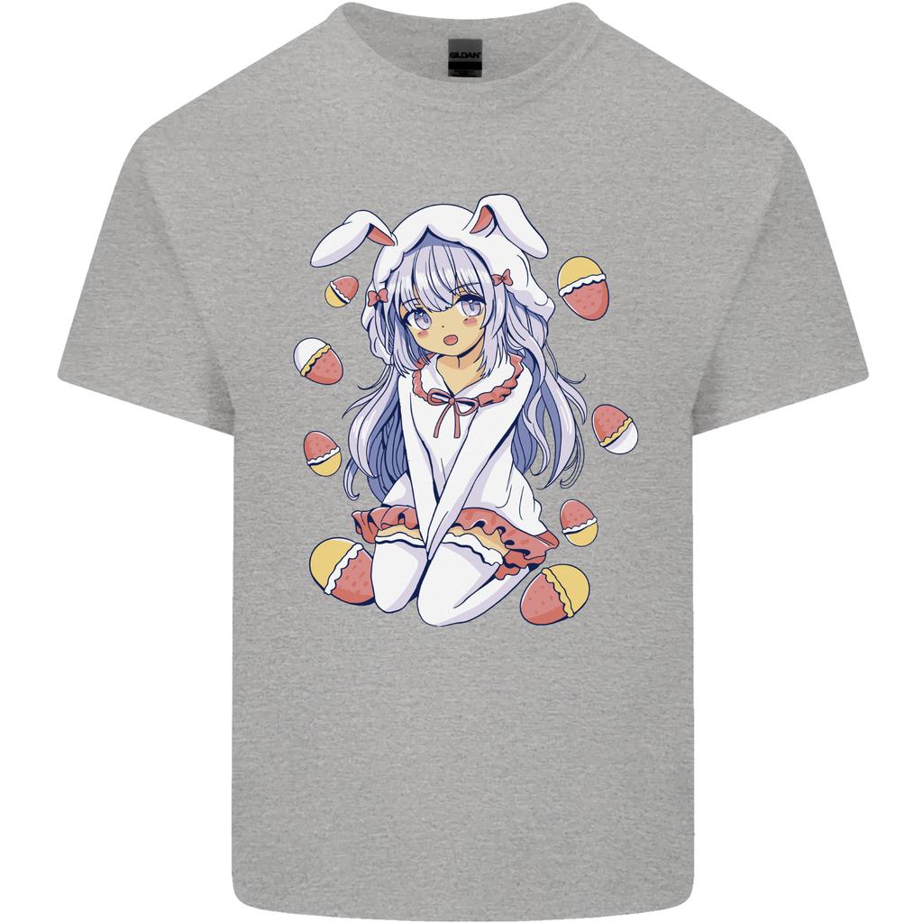 Easter Anime Girl With Eggs and Bunny Ears Unisexs Light Cotton TShirt