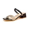 Korean Version of Cool Slippers Women's Summer Wear Thick Heel Fashion Rhinestone Two Wear Sandals 2025 New Temperament Middle Heel One-word Drag