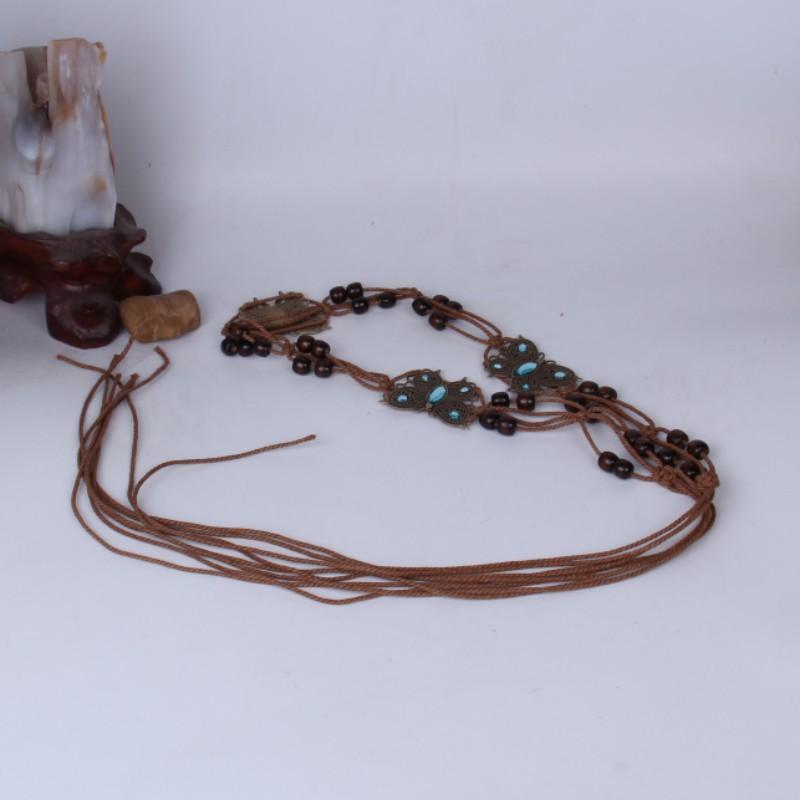 Handwoven Belt Metal Butterfly Waist Chain Female Bohemian Rope Waist Chain Ethnic Decorative Belt