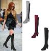 Elegant Women Boots Over Knee High Heel Stylish Winter Autumn Slip-on Lace-up Shoes