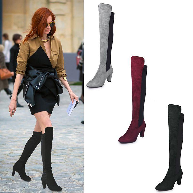 Elegant Women Boots Over Knee High Heel Stylish Winter Autumn Slip-on Lace-up Shoes