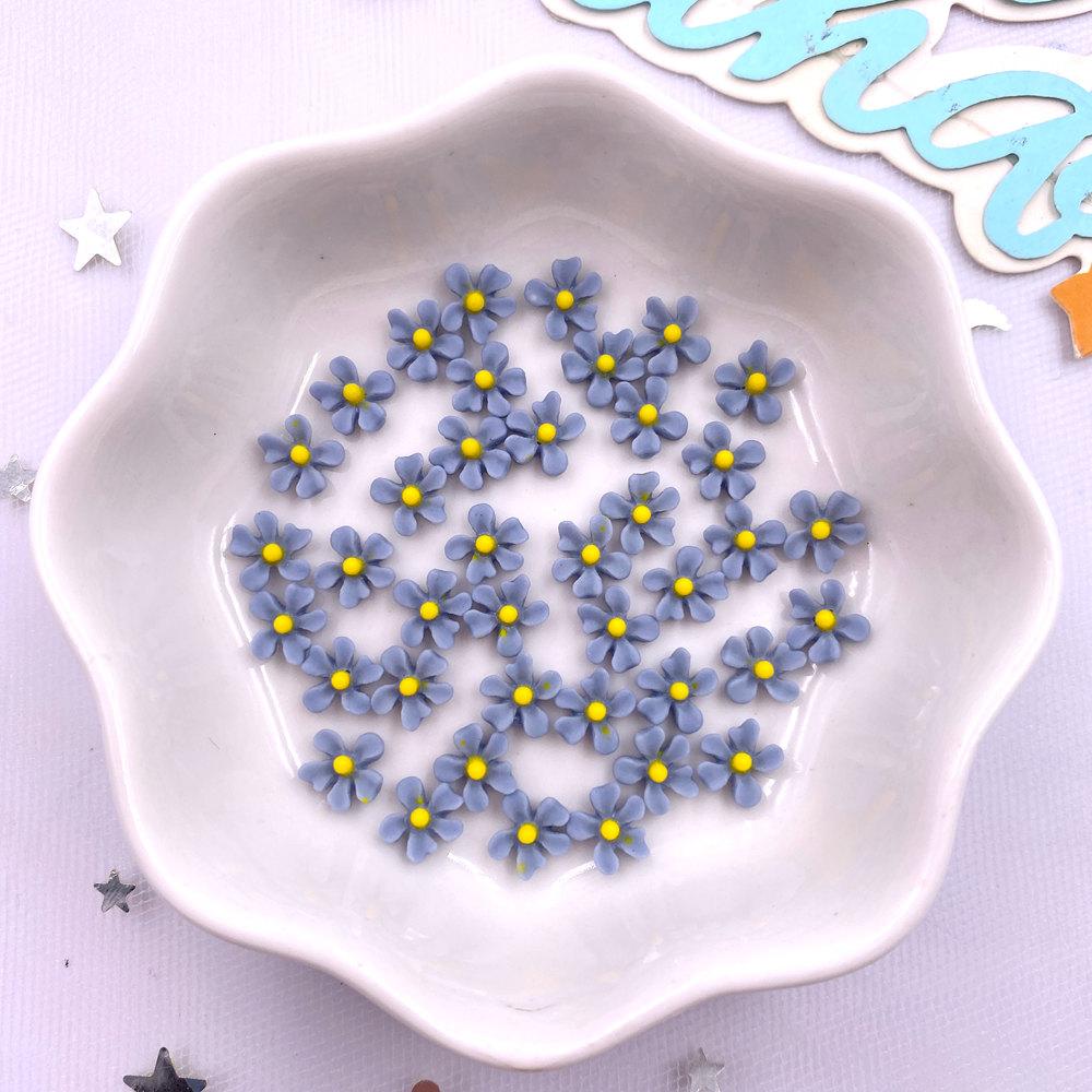 100Pcs 7mm Resin 3D Colorful Mini Osmanthus Flower Gems Flat back Stone Scrapbook Jewelry Wedding Applique Nail Art Decor Crafts