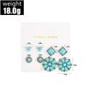Vintage Bohemian Turquoise Floral Geometric Round Earrings 4 Pair Set