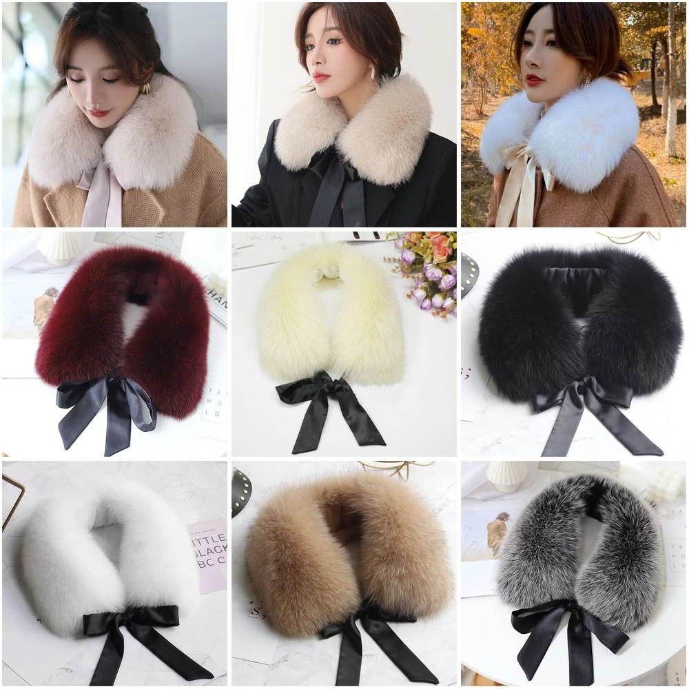 New Warm Fur Collar Scarf Soft Fluffy Women Scarves Faux Fur Bow Ribbon Neck Wrap for Fall Winter