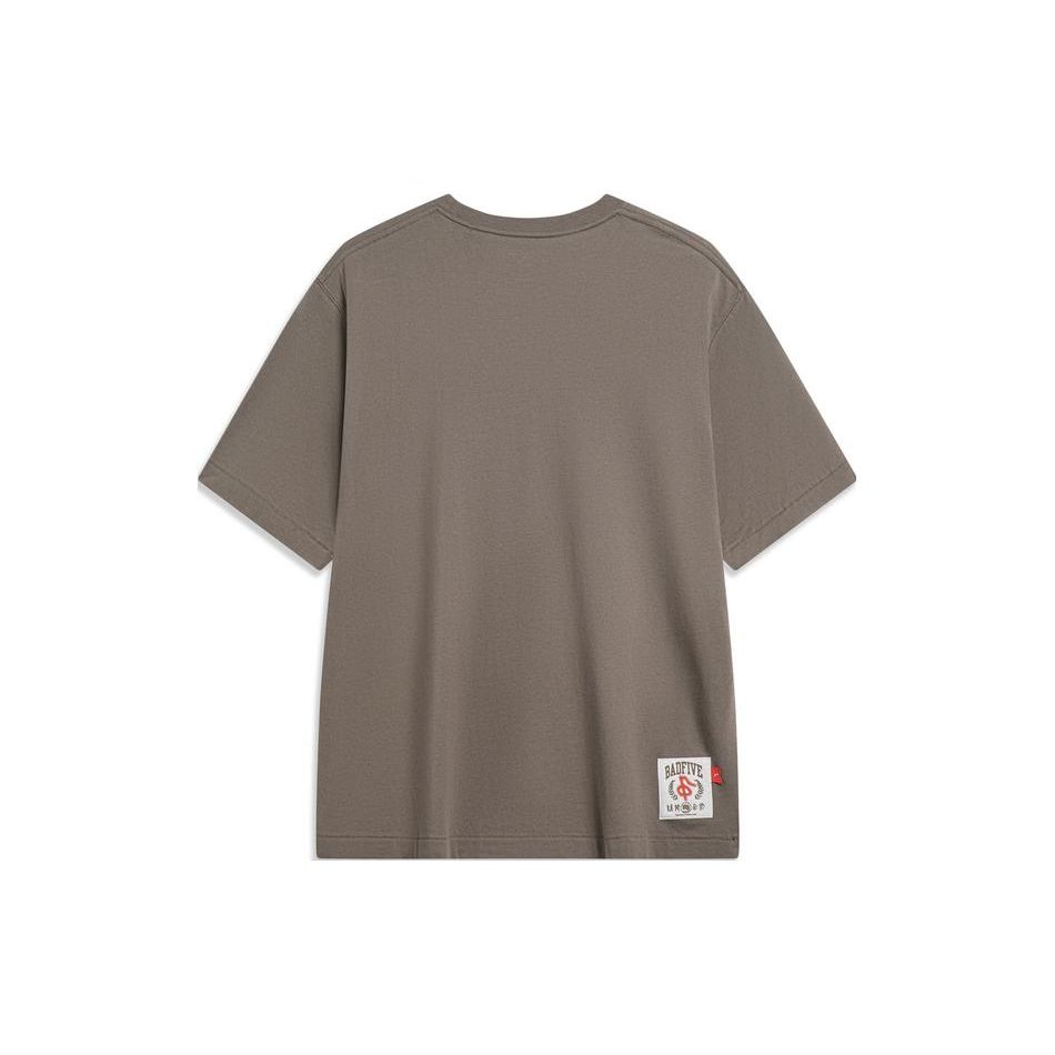 Li Ning Badfive Series Printed Letter Loose Short Sleeve T-Shirt Unisex Tops Mushroom-Brown AHST765-2