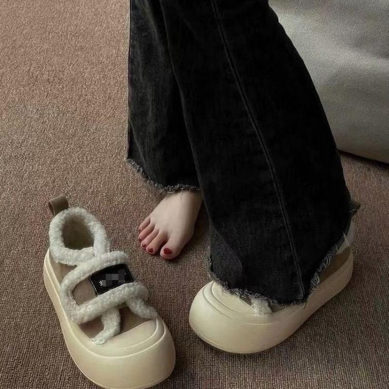 Breadboard Shoes Women's Autumn and Winter New Velvet Warm Niche Design Casual Shoes Velcro Cotton Shoes