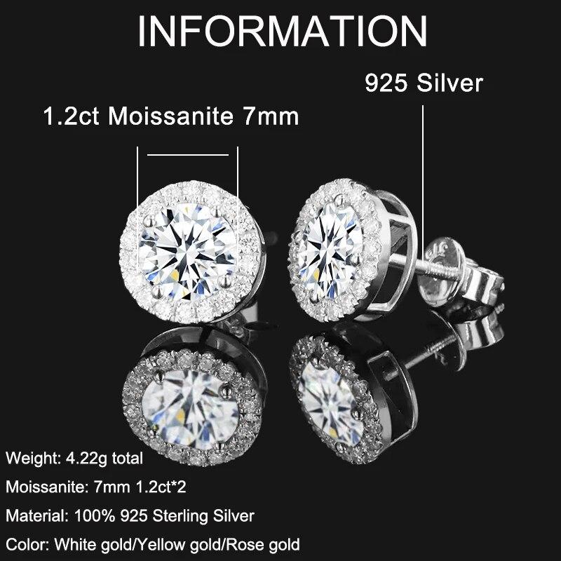 Kolczyki sztyfty ze srebra próby 925 Klasyczne Damskie Okrągłe Dysk Drobne Cyrkonie Sześcienne Dookoła 1.2CT Kolczyki z Moissanitem Biżuteria Fine Trendy