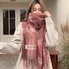 Korean Style Thick Pink Plaid Scarf for Women - Autumn/Winter Neck Warmer