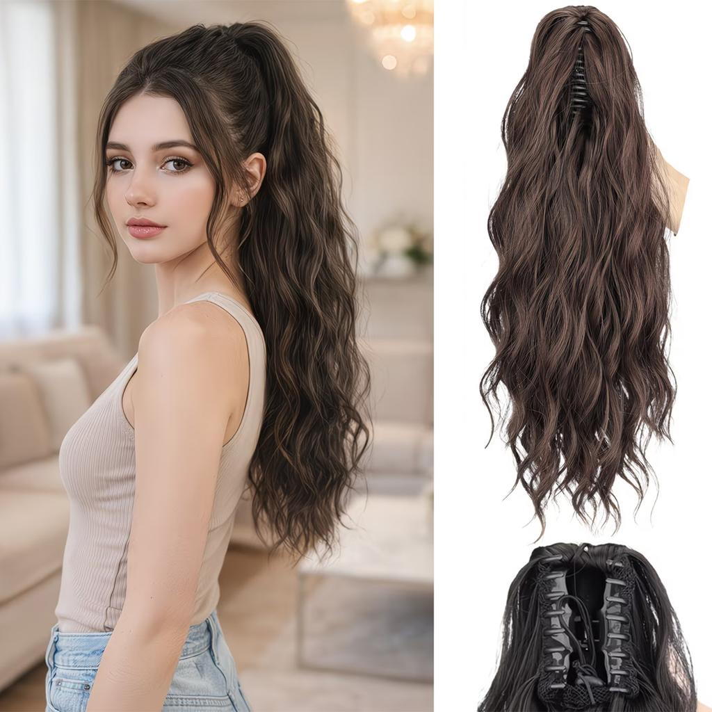 LISI GIRL Synthetische Natürliche Welle Kordelzug Pferdeschwanz Verlängerung 18 Zoll Lang Gewelltes Clip-In Pferdeschwanz Haarteil Für den Täglichen Gebrauch und Partys