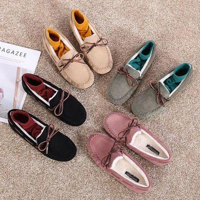 Mode 2025 Winter Baumwolle Fell Mokassins Frau Pelzige Slipper Warme Slip-On Schleife Ballerinas Schuhe Damen Täglich Arbeit Barfuß Mocasines Femmes