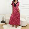 Retro V-Neck Printed Short Sleeve Maxi Dress for Women