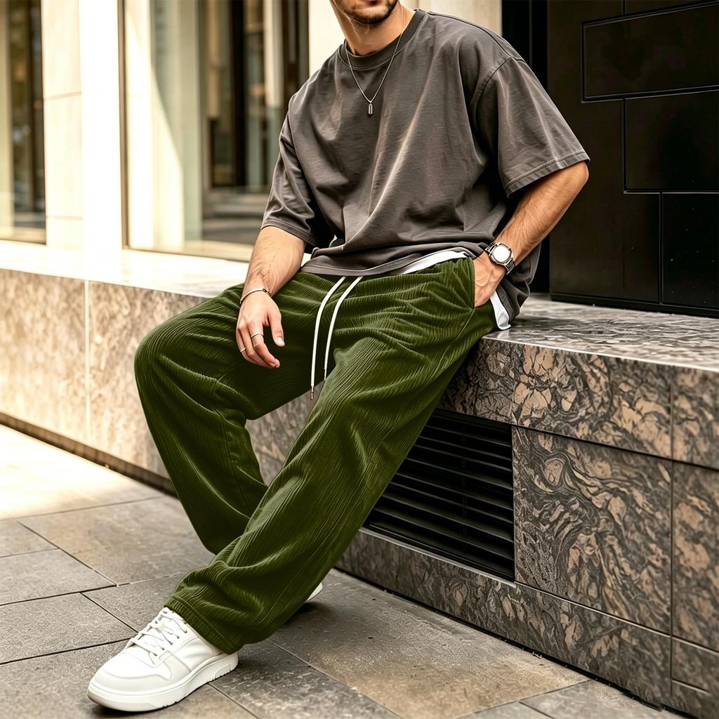 Men's Corduroy Wide Leg Loose Fit Casual Street Pants for Everyday Comfort