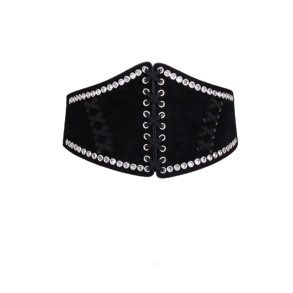 Elegant Wide Waist Belt For Women With Snap Closure And Net Design In Black
