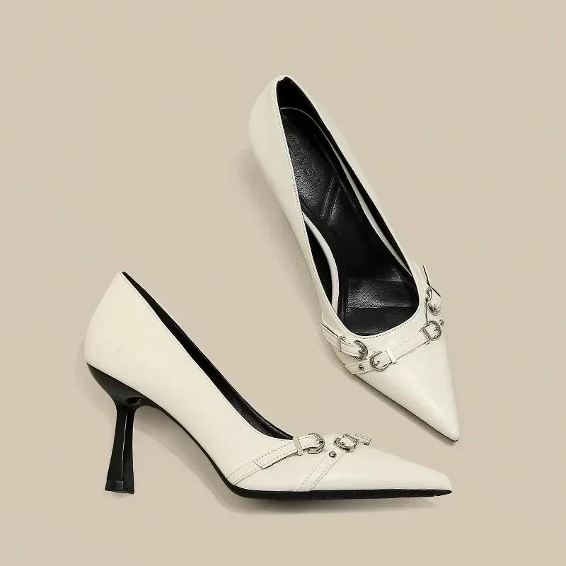 Spring Women's Shoes Silver High Heels Sexy French Style Pointed Shoes Metal Decoration Paired with Skirts Elegant Banquet 2025