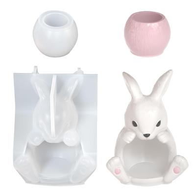 Creative Sitting Rabbit Flower Pot Making Mould Candle Holder Silicone Mold For Resin Craft And Home Decoration