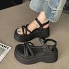 Fashion Roman Sandals Women's 2025 New Summer Thick Bottom Cross Strap Platform Sandal Casual High Heels Solid Heeled Sandals for Women
