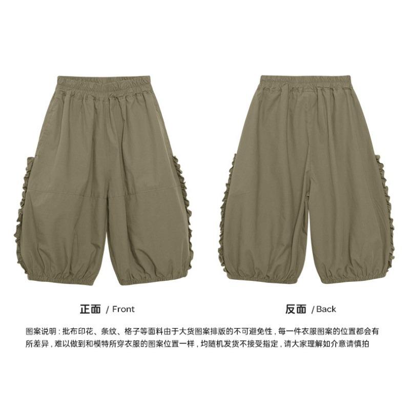 Girls Kids Thin Cropped Lace Trim Casual Anti Mosquito Summer Pants