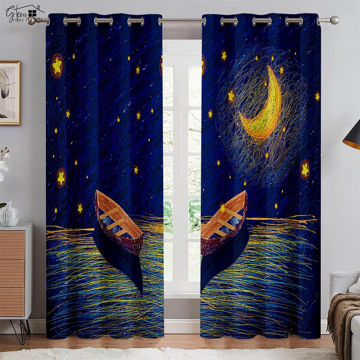 

Абстрактные Масляные Картины Шторы Горы, Леса, Корабли И Реки Искусство Спальня Гостиная Зона Кабинет 3D Печать Шторы 2 Штуки W50xH130(CM)x2PCS&Rod pocket