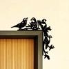 Metal Bird Wall Decor, Black Plant Corner Art, Iron Craft Door Frame Ornament, Housewarming Gift