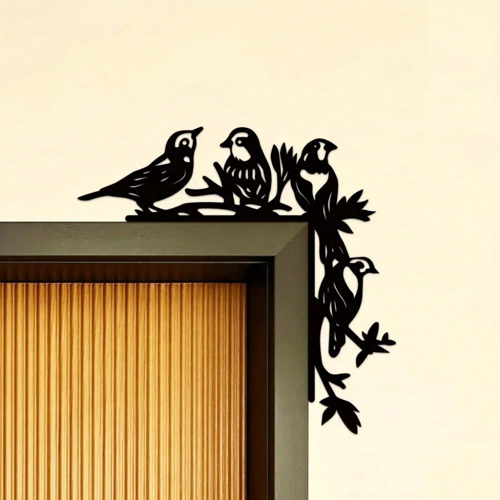 Metal Bird Wall Decor, Black Plant Corner Art, Iron Craft Door Frame Ornament, Housewarming Gift