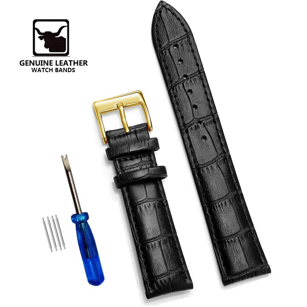 Cowhide Genuine Leather Watch Strap 12/14/16/18/20/22/24 mm Watch Pin buckle Band Soft Wrist Watchband Bracelet + Tool