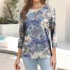 Trendy Vintage 3/4 Sleeve Top For Women,Ladies Casual Three Quarter Sleeve Round Collar Printed T-Shirt Blouse