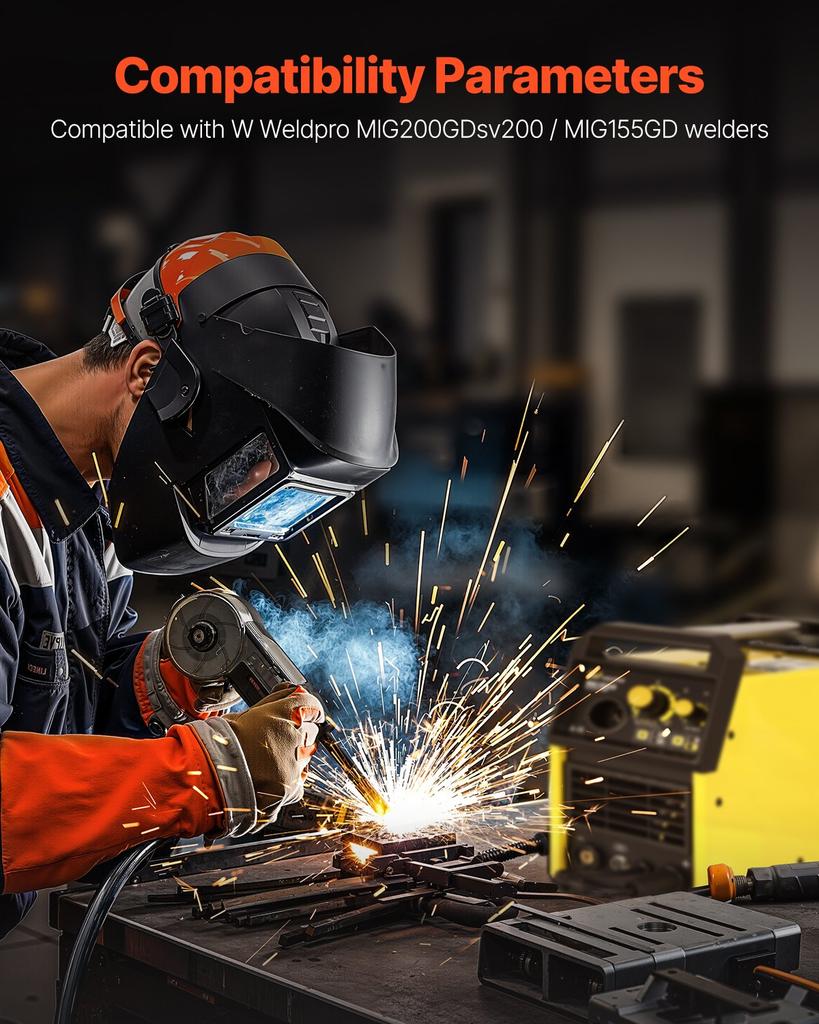 VEVOR 200Amp Spool Gun with 10FT Cable, Compatible with W Weldpro MlG200GDsv200 and MIG155GD Welders