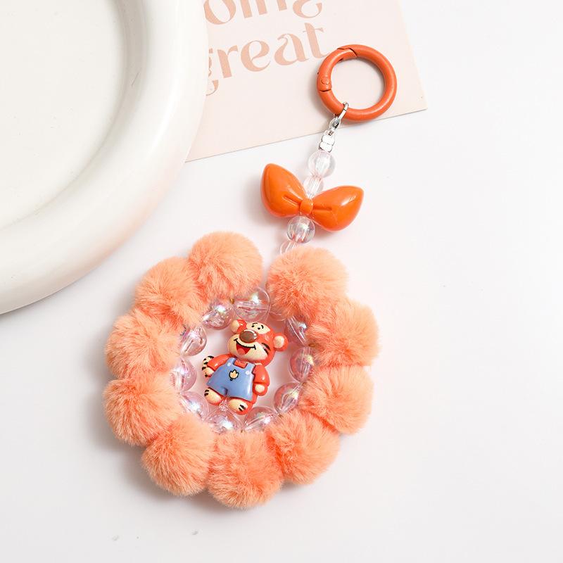 Cartoon Girl Heart Fun Handmade Hairball Beaded Mobile Phone Chain Grab Machine Doll Keychain Bag Pendant