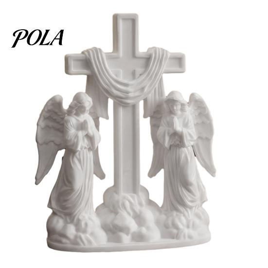 Flowing Cloud Base Figurine 3D Printed Praying Angel Ornament, Dual Angels with Base, Sacred Small Prayer Table Decor White Sculpture for Desk