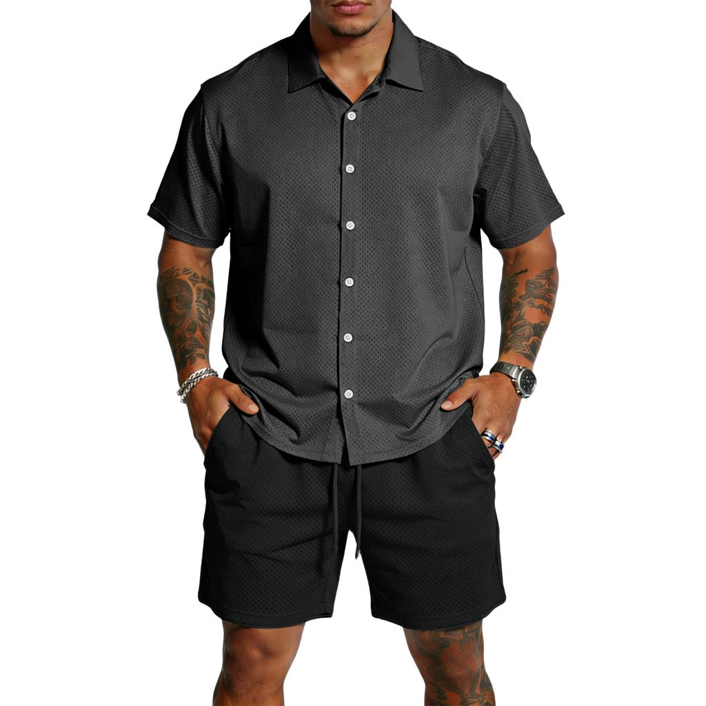Men's Casual Lightweight Breathable Short-Sleeve Shirt And Shorts Set