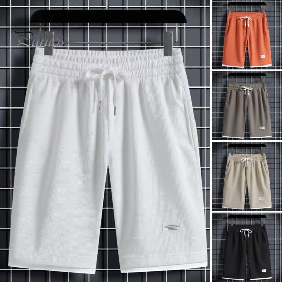 

Мужские летние повседневные шорты с эластичной резинкой на талии, регулируемые шорты на шнурке, искусственные двухсекционные шорты в уличном стиле с вафельной текстурой
