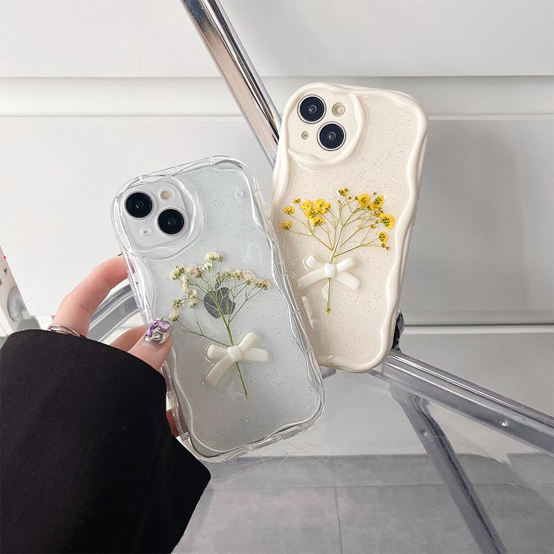 Bow flower mobile phone case for Apple 17Promax transparent glitter wind Iphone16 soft silicone