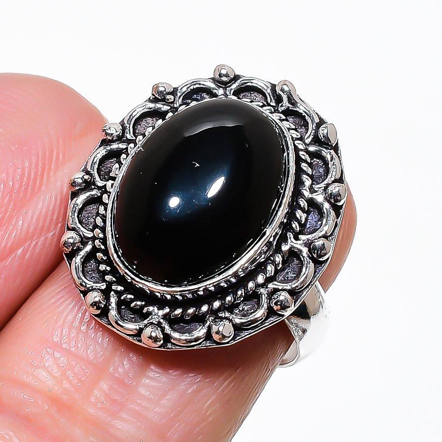 

Black Onyx Gemstone Handmade 925 Sterling Silver Jewelry Ring Size 6 KJ-250
