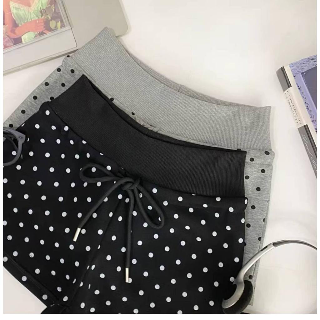 Nuovi Pantaloncini Sportivi a Pois con Coulisse Donna Estate Versatili Slim-fit Casual Pantaloni Dritti