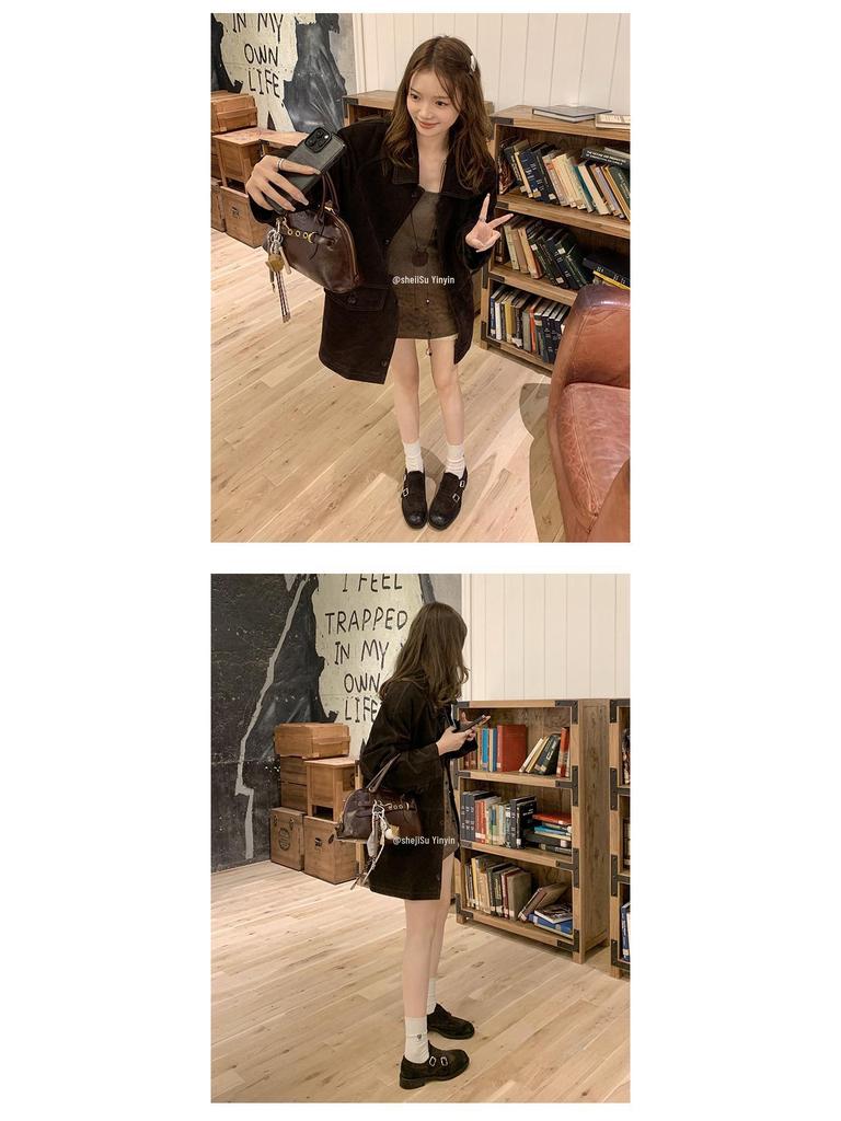 Su Yinyin Damen Leder Oxford Loafer mit Blockabsatz - Vielseitiger Britischer Stil, Geschnitztes Design für den Frühling