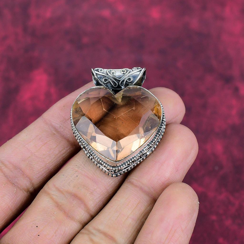 Morganite Pendant, Handmade Gemstone 925 Solid Sterling Silver Pendant Antique Jewelry, For Engagement Gift