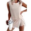  Women's Ribbed Knit 2-Piece Set Sleeveless Tank Top + Split Skort Shorts Outfit
