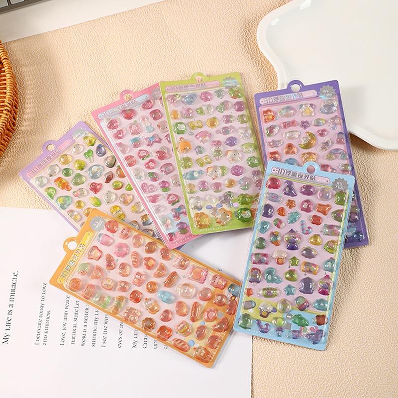 Kawaii Cartoon 3D Relief Sticker Cute Crystal Jelly Patch For Mobile Phone Case Mirror Scrapbook Journal Animal Decor