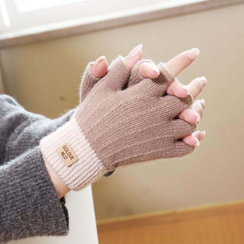 Gloves Unisex Knitted Half-finger Wool Thickened and Piled Winter Warm Office Writing Cold