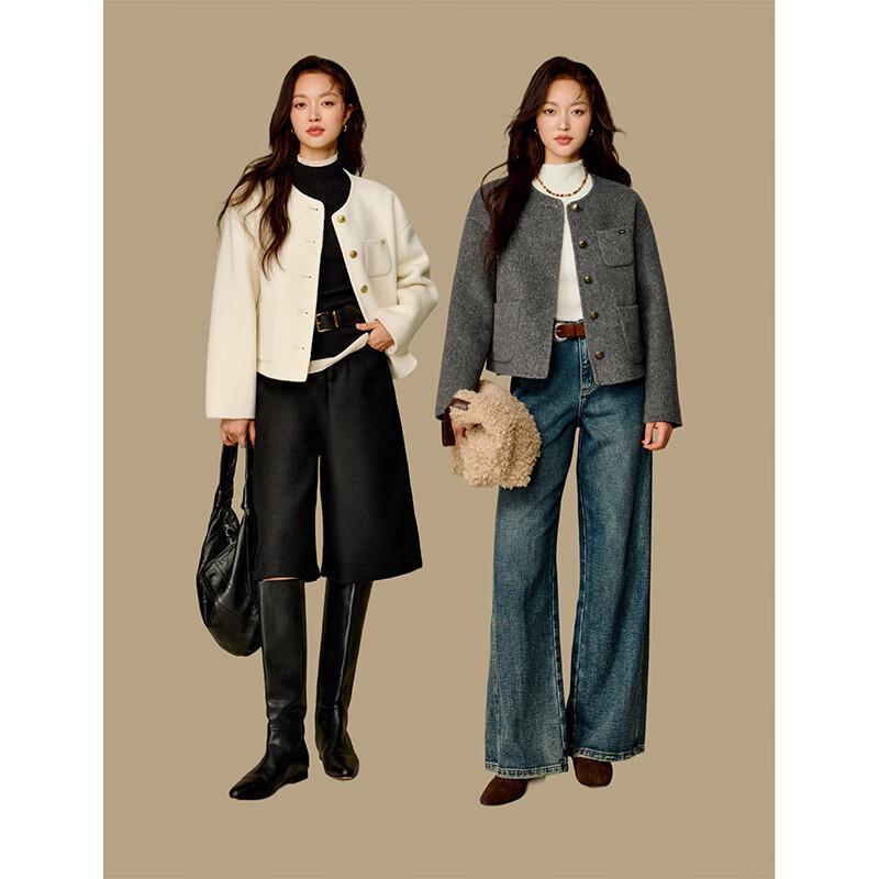 INMAN Women's Alpaca Blend Double-Faced Short Wool Coat