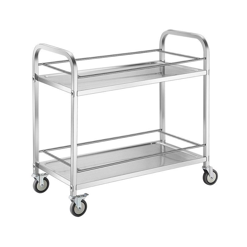 Stainless Steel Double-Layer Liquor Trolley with Railing