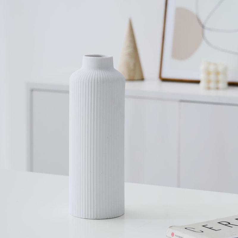 Vertical Striped Embossed Wedding Decoration Hotel Ornamental Matt Vase Clay Vases for Home Decor