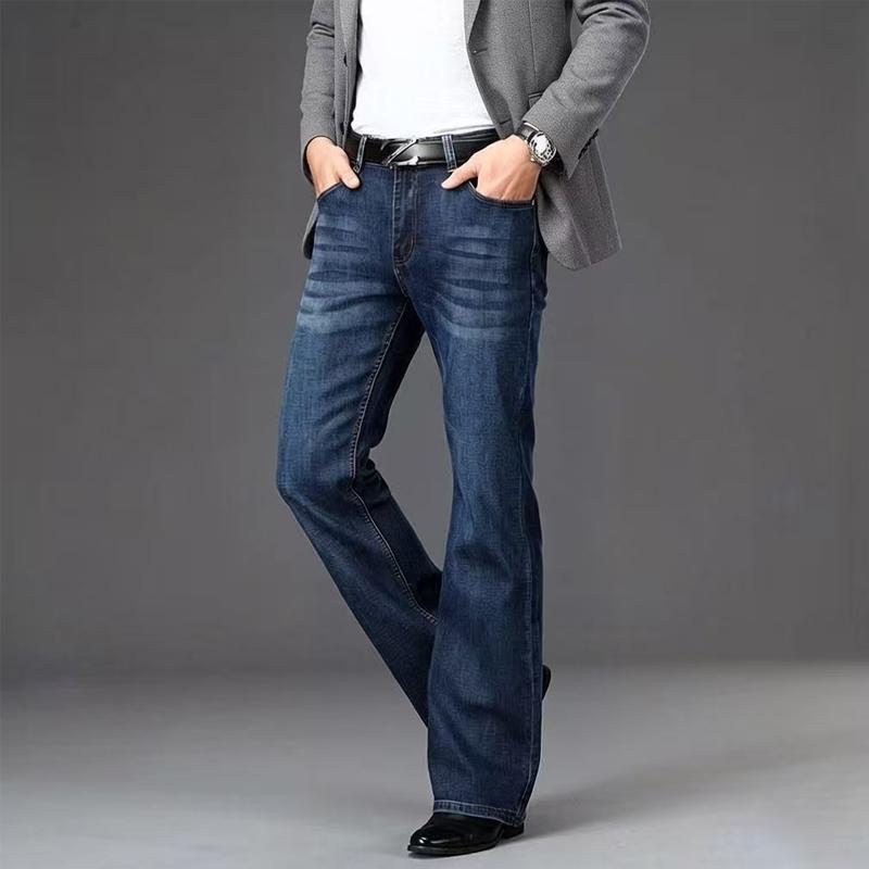 Men's Dark Blue Flare Jeans – Mid Rise Bootcut with 5-Pocket & Retro Style, Perfect for Casual Daily & Streetwear Fashion